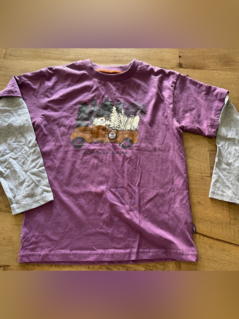 Souris Mini Long Sleeve Layered Tee animal print Purple with Grey Sleeves sz 7